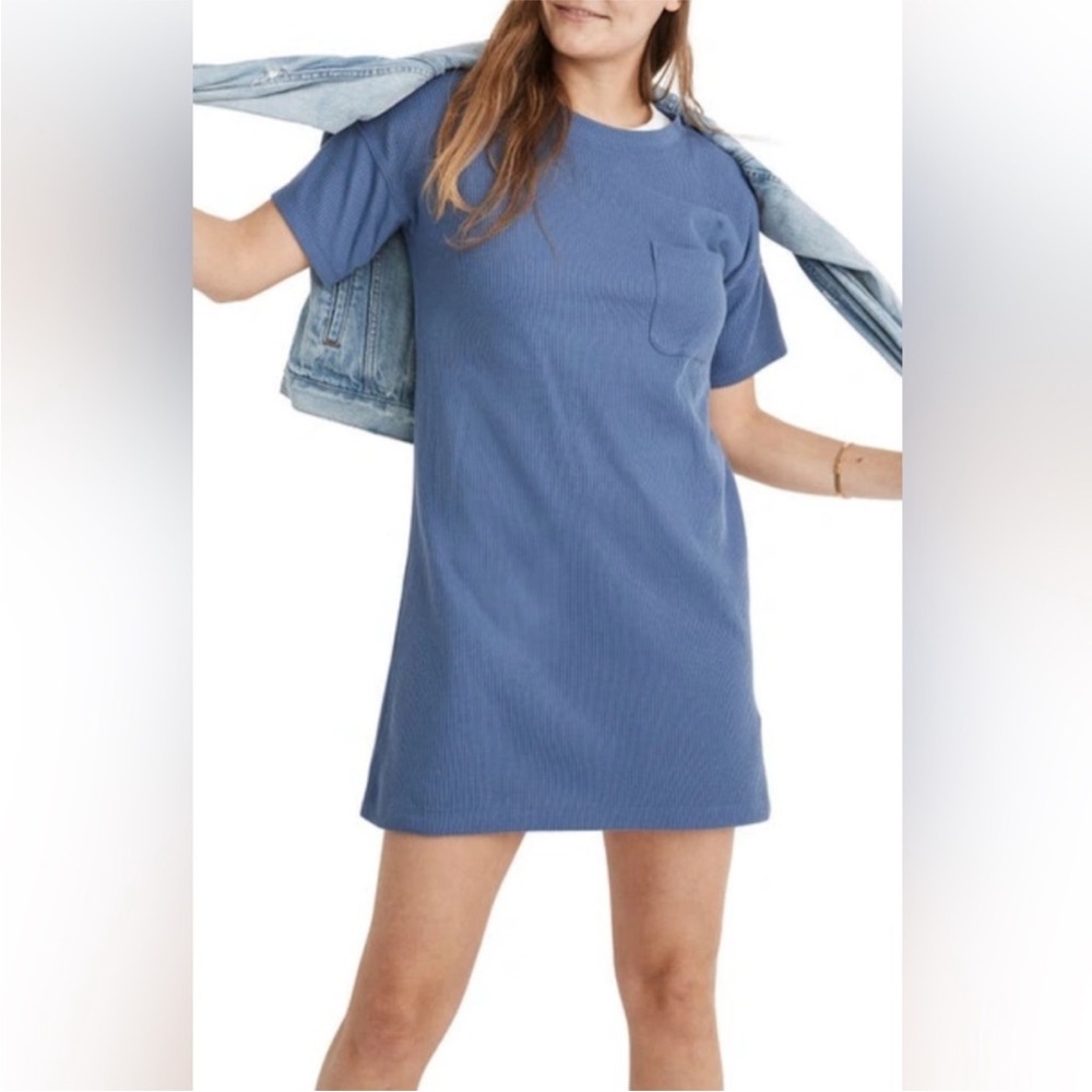 Madewell Women’s pocket T-Shirt‎ Dress Ocean Blue Size Small 100% Cotton